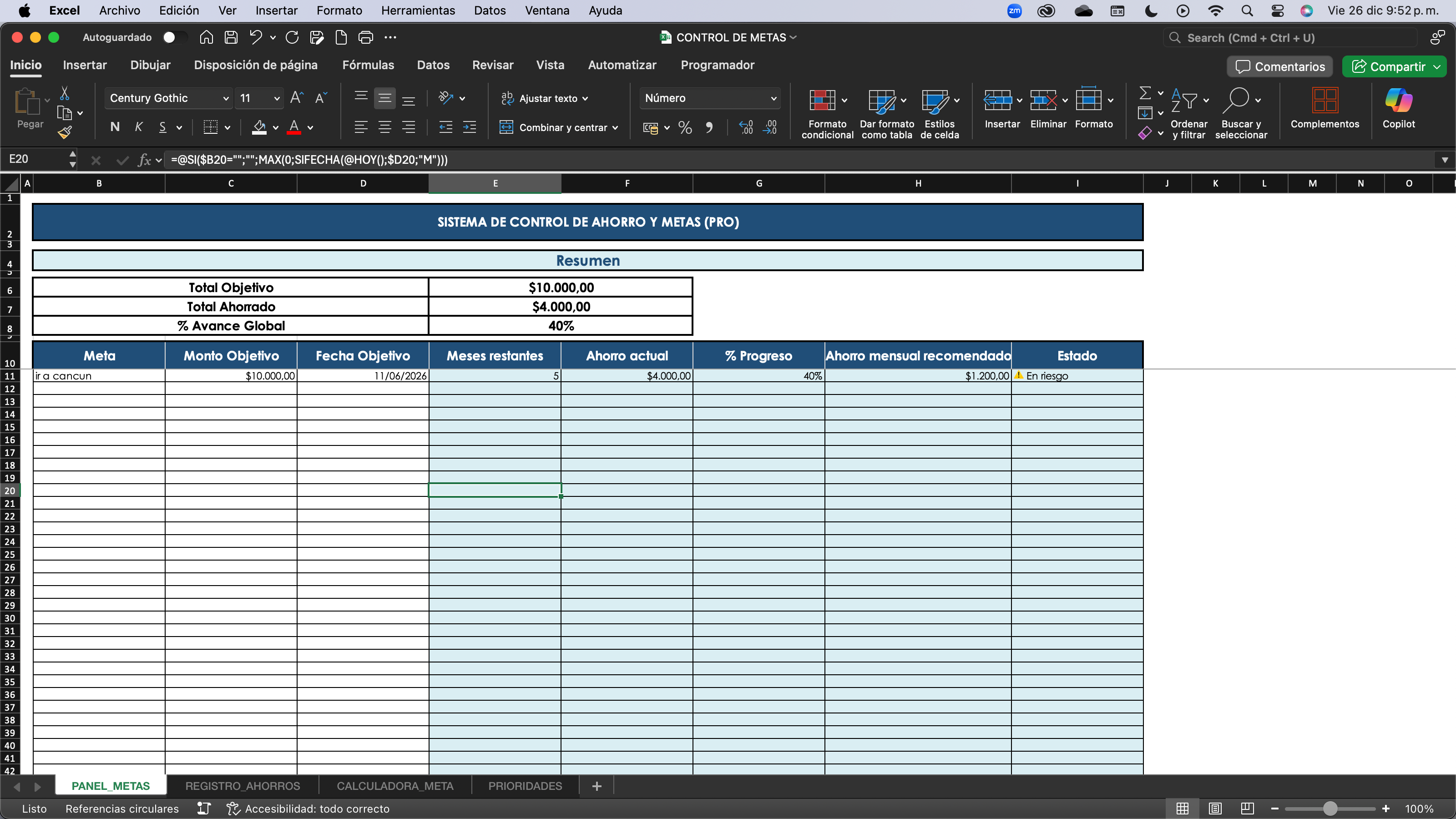Control de Ahorro y Metas