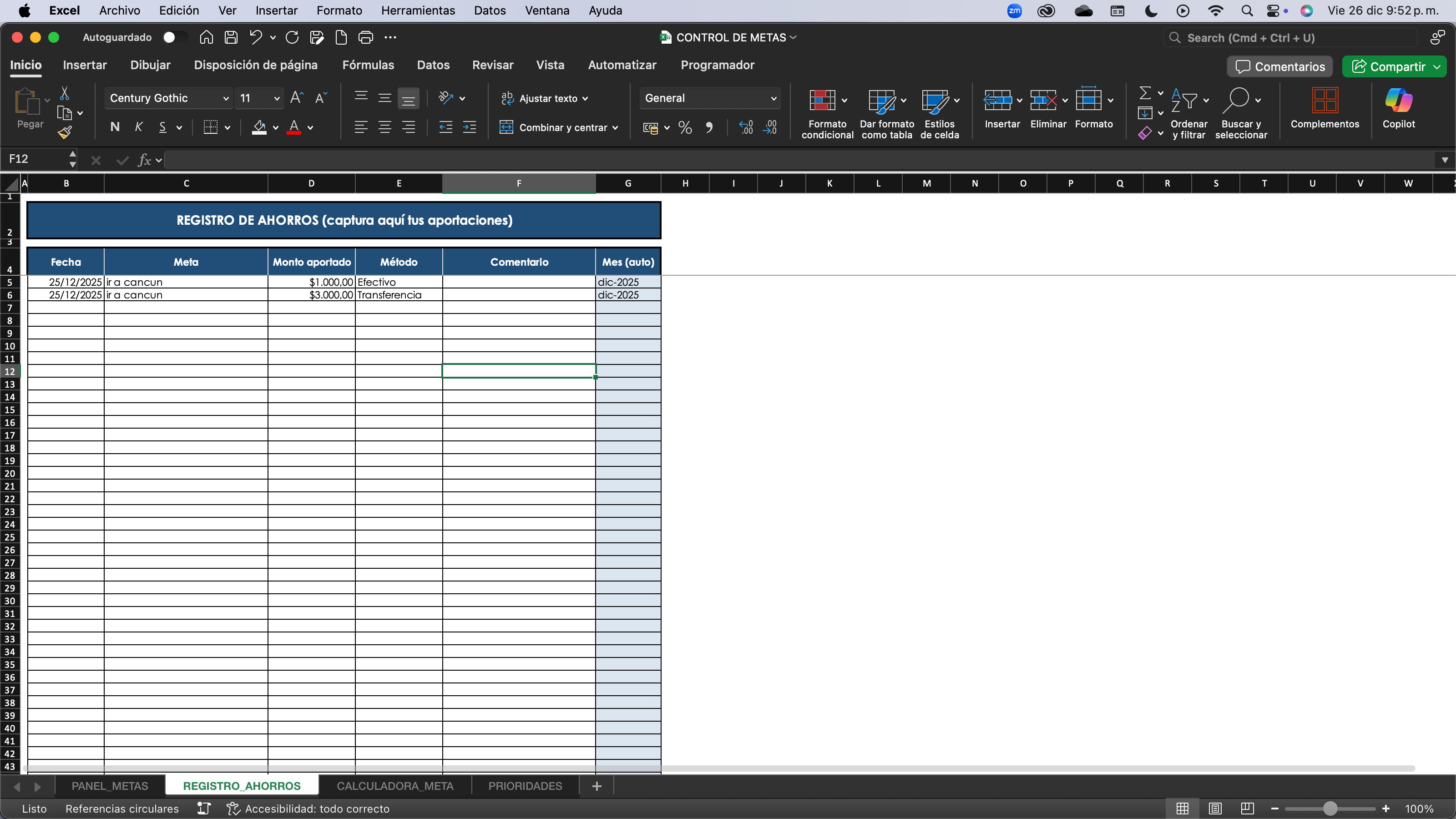 Control de Ahorro y Metas