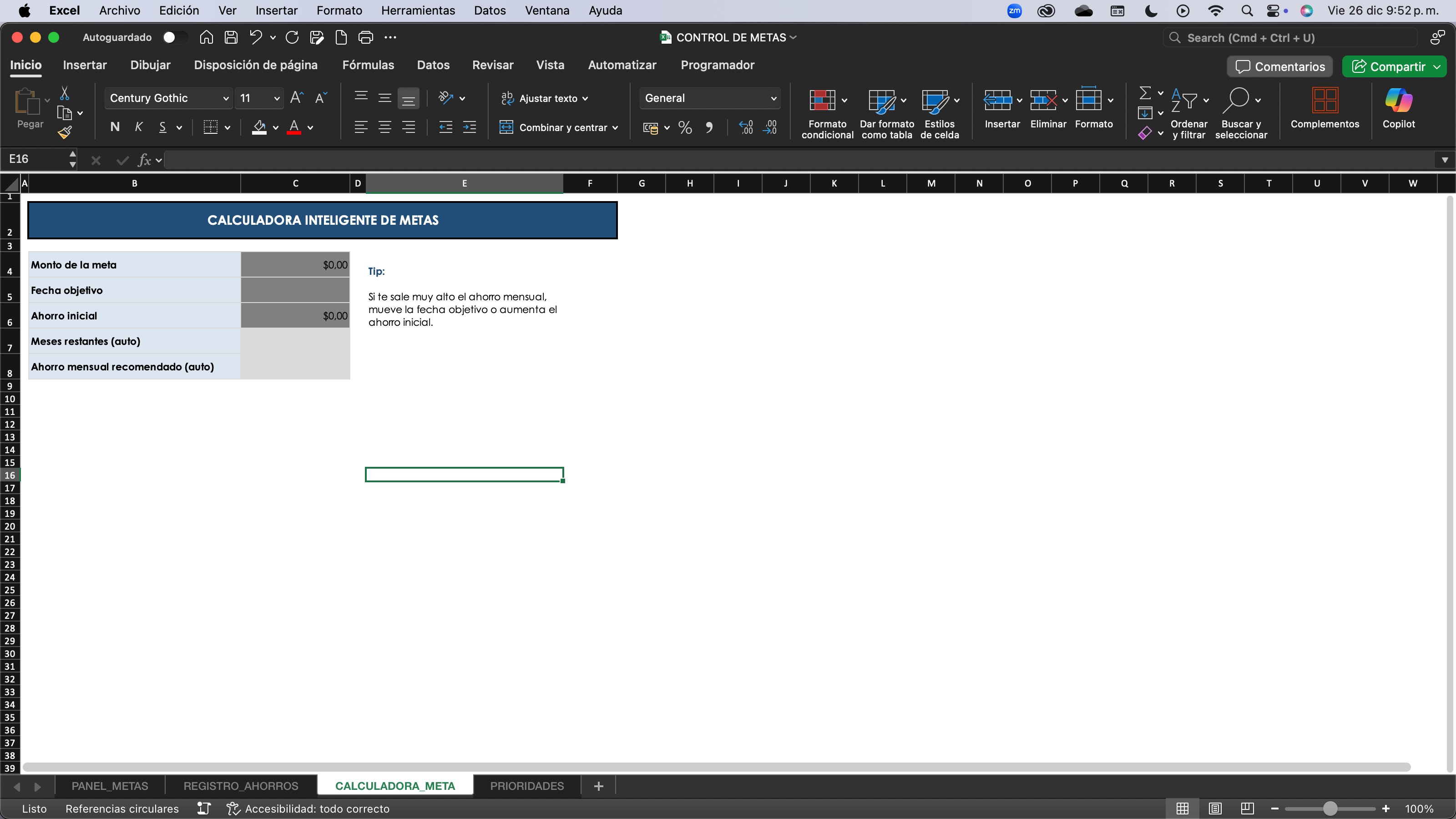 Control de Ahorro y Metas