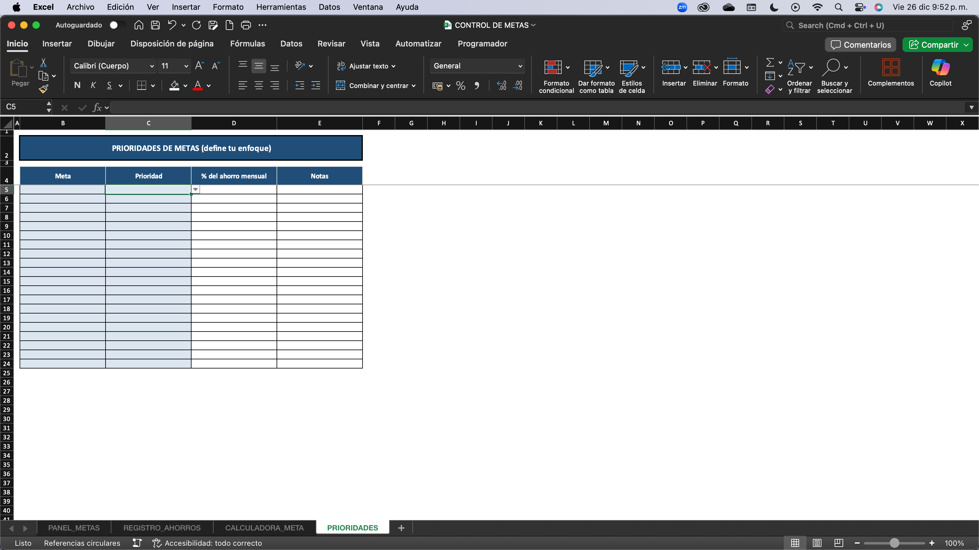 Control de Ahorro y Metas